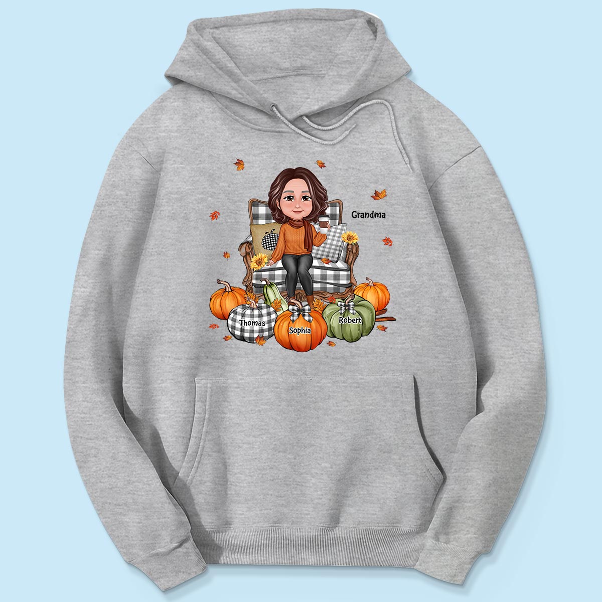 Grandma Sitting On Chair Pumpkins Personalized Shirt