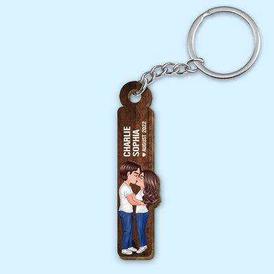 Doll Couple Kissing Stick Personalized Wooden Keychain