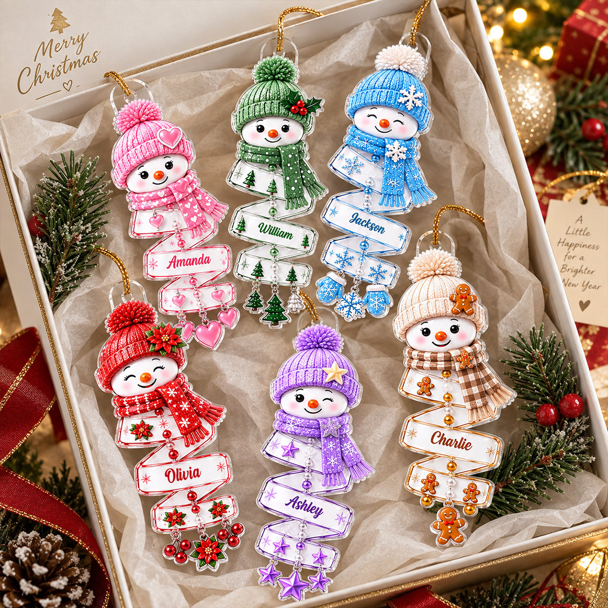 Grandkids Cute Snowman - Personalized Acrylic Ornament - Christmas Tree Decor, Gift for Granddaughter, Grandson