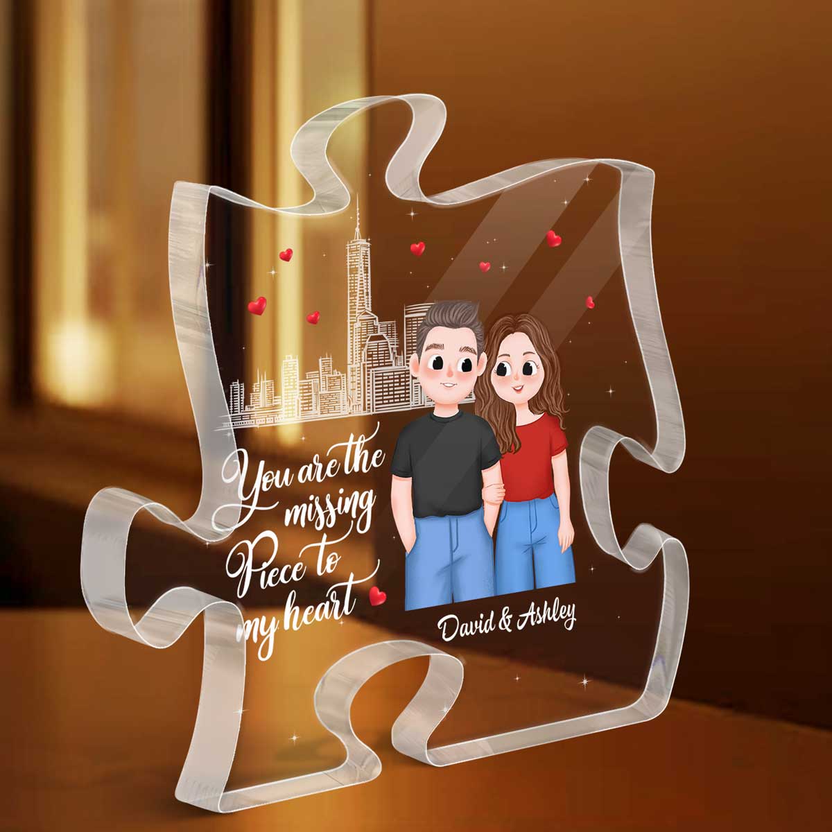Cute Illustration Couple You Are The Missing Piece To My Heart Personalized Puzzle Acrylic Plaque
