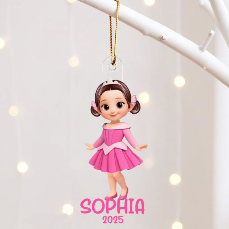 3D Effect Princess Personalized Acrylic Ornament, Christmas Gift for Kid Girls