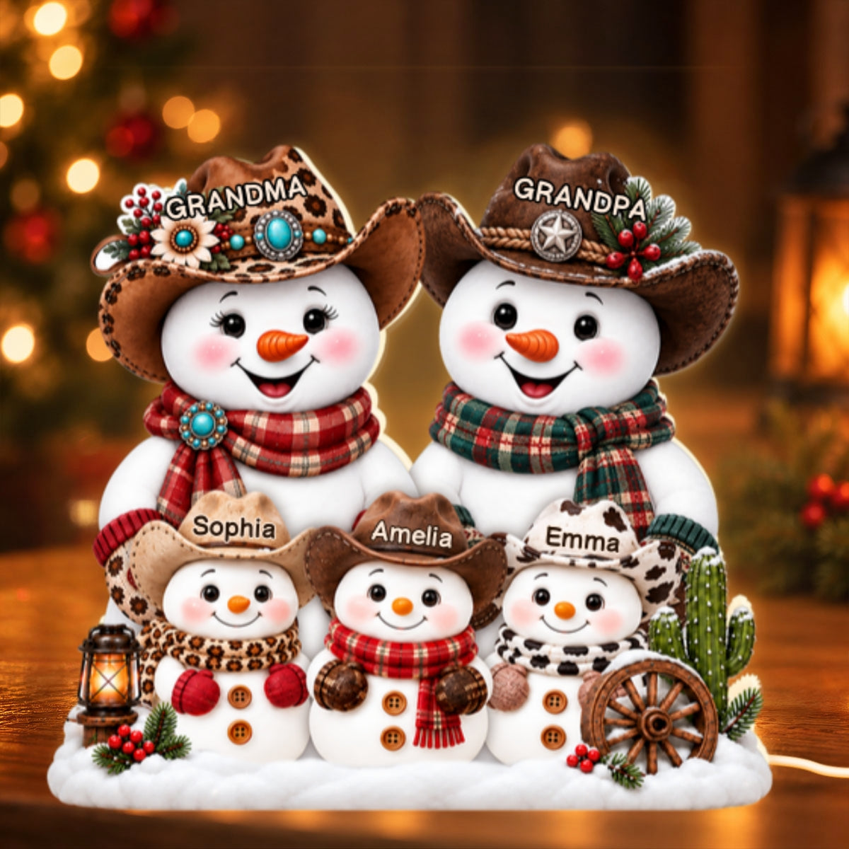 Trending Western Grandpa Grandma Snowman - Personalized Light Box - Gift For Him, Her, Christmas Decoration