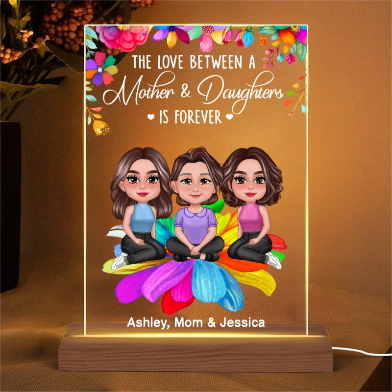 Pretty Doll Mother Daughters Sitting On Colorful Flower Personalized Acrylic LED Night Light