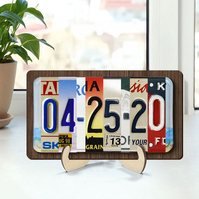 Couple License Plate Personalized Wooden Plaque,  Anniversary Date, Wedding Date, Valentines Day Gift for Couples, for Him, for Her