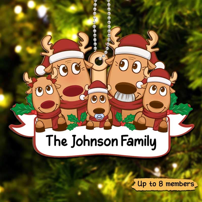 Reindeers Family Personalized Wooden Ornament