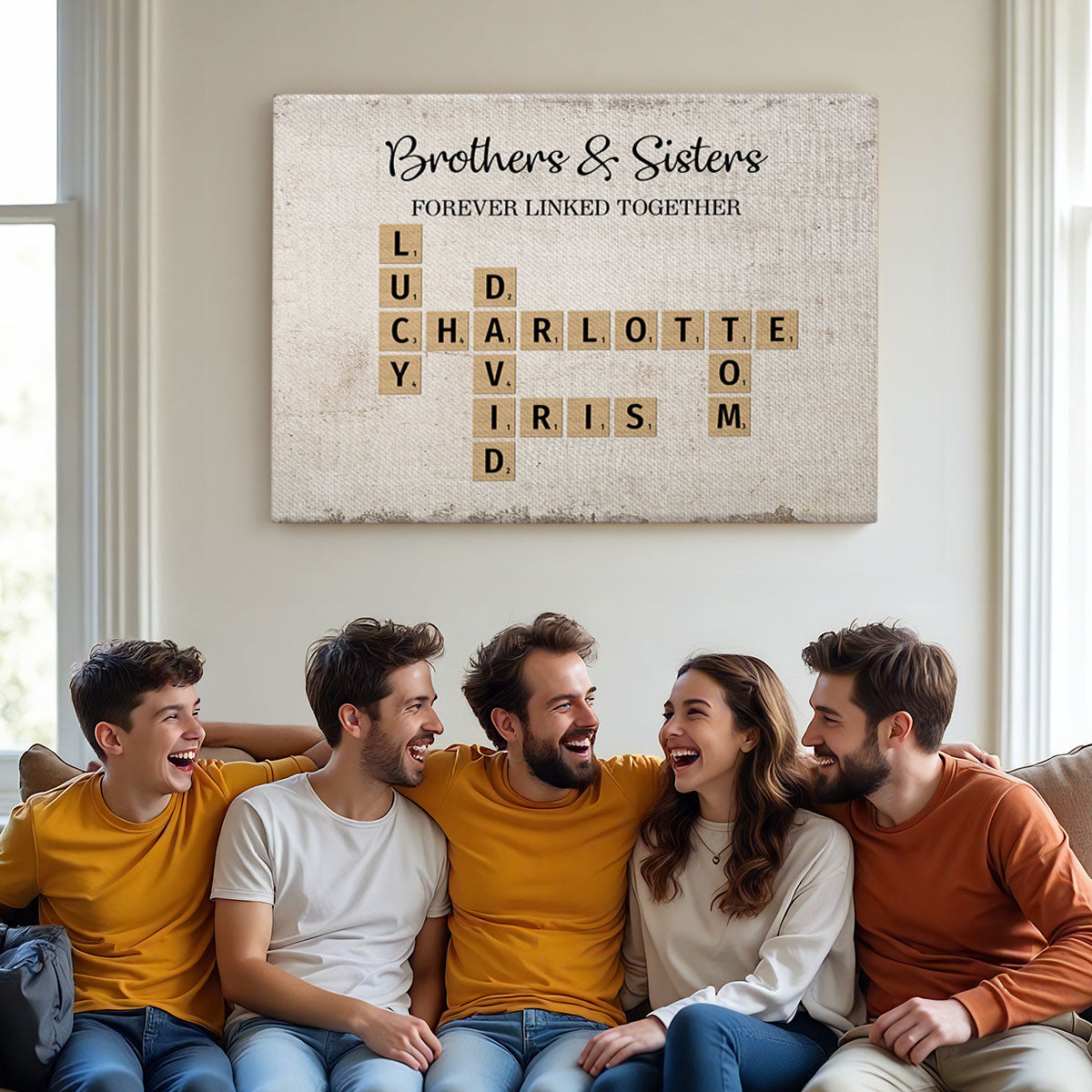Brothers & Sisters Forever Linked Together Crossword Puzzle Art Personalized Wrapped Canvas