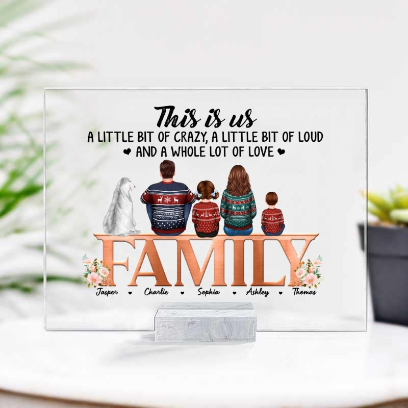 This Is Us Family Back View Sitting On Word Personalized Acrylic Plaque