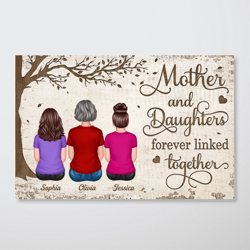 Back View Mother And Daughters Sons Sitting Under Tree Personalized Horizontal Poster