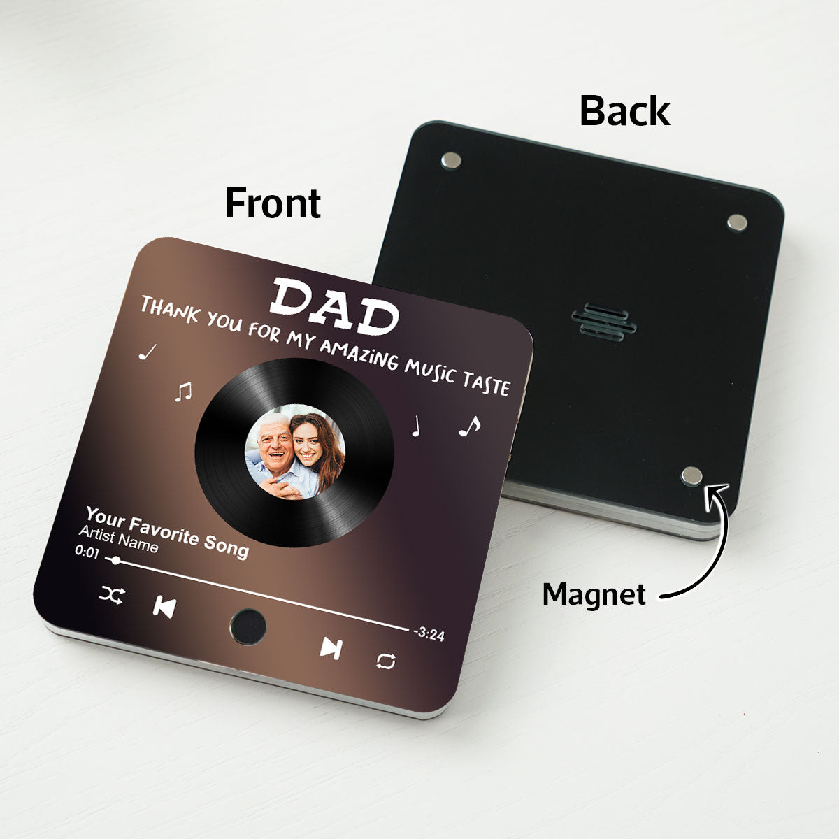 Dad Thank You For My Amazing Music Taste Upload Photo Favorite Song Personalized Music Fridge Magnet