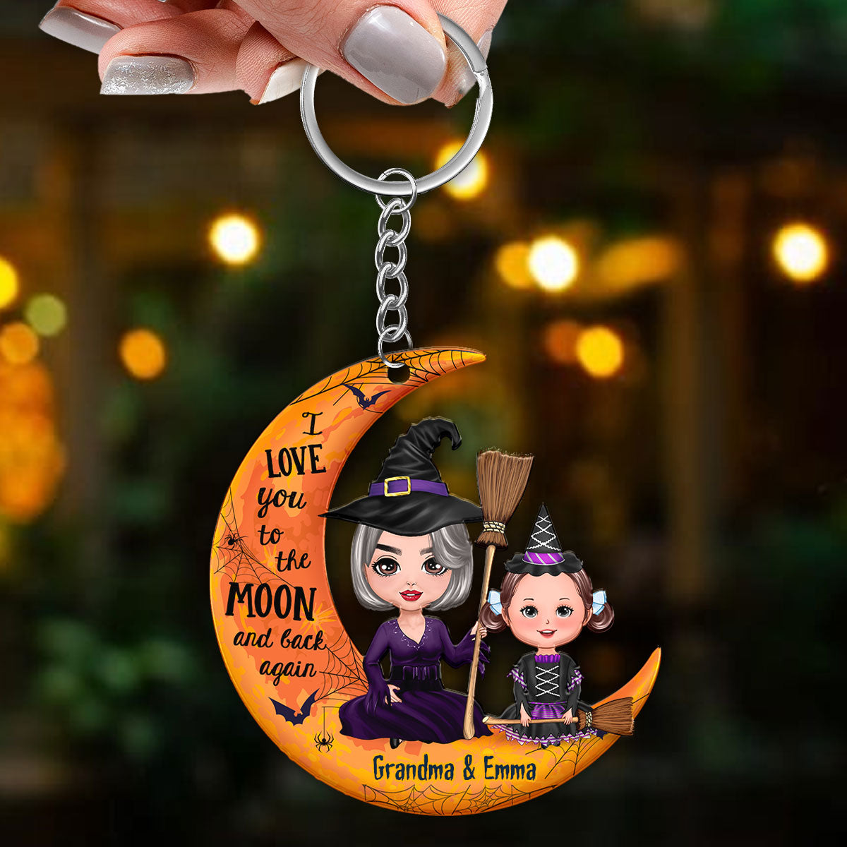 Halloween Doll Grandma Grandkid On Moon Personalized Acrylic Keychain