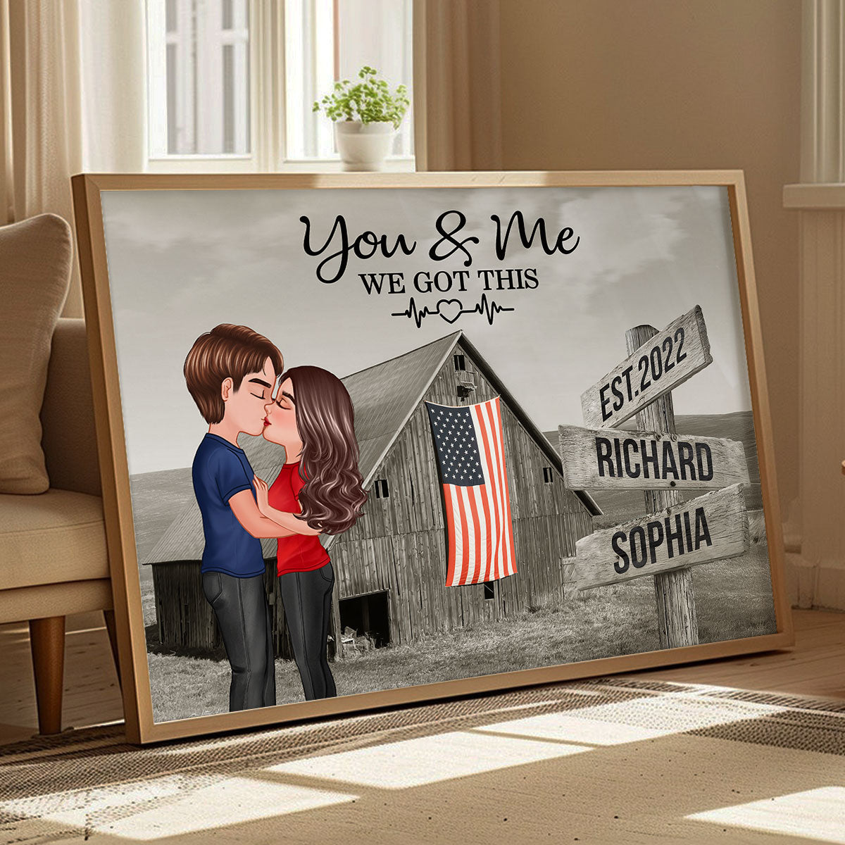 Retro Barn American Flag Thin Blue Line Hero Couple Personalized Poster, Anniversary  Gift For Him, Her, Husband, Wife, Proud Occupation