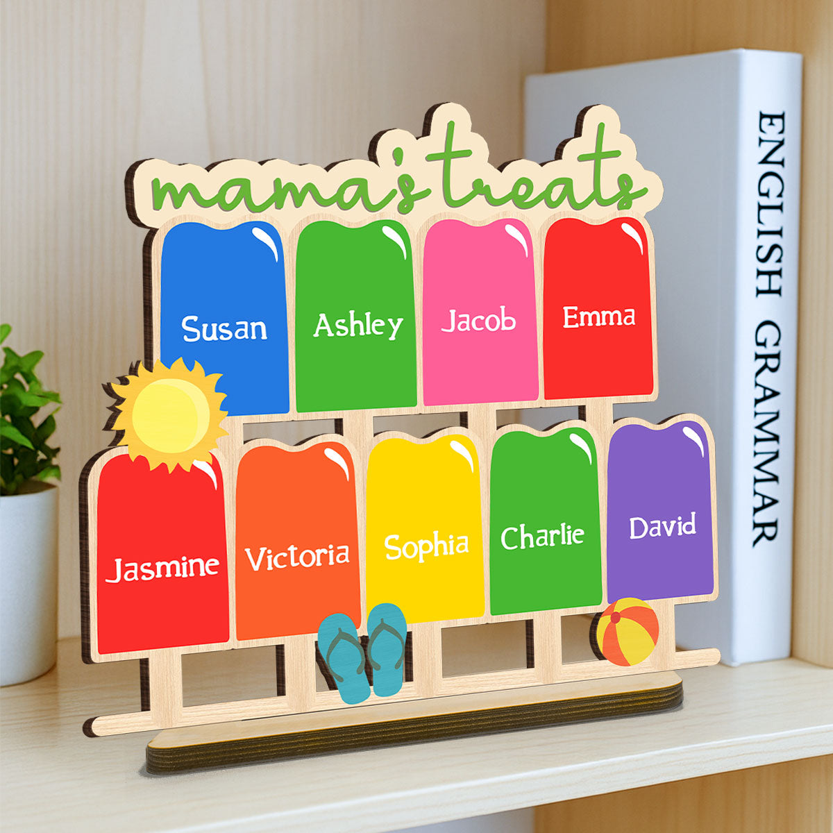 Grandma Treats Popsicle Summer Decor Personalized 2-Layer Standing Wooden Plaque