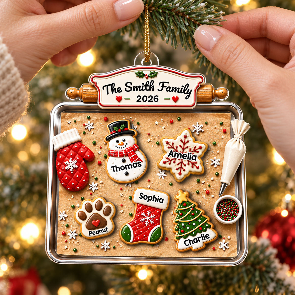 Family Gingerbread Cookie - Personalized Acrylic Ornament - Family Holiday Keepsake Gifts