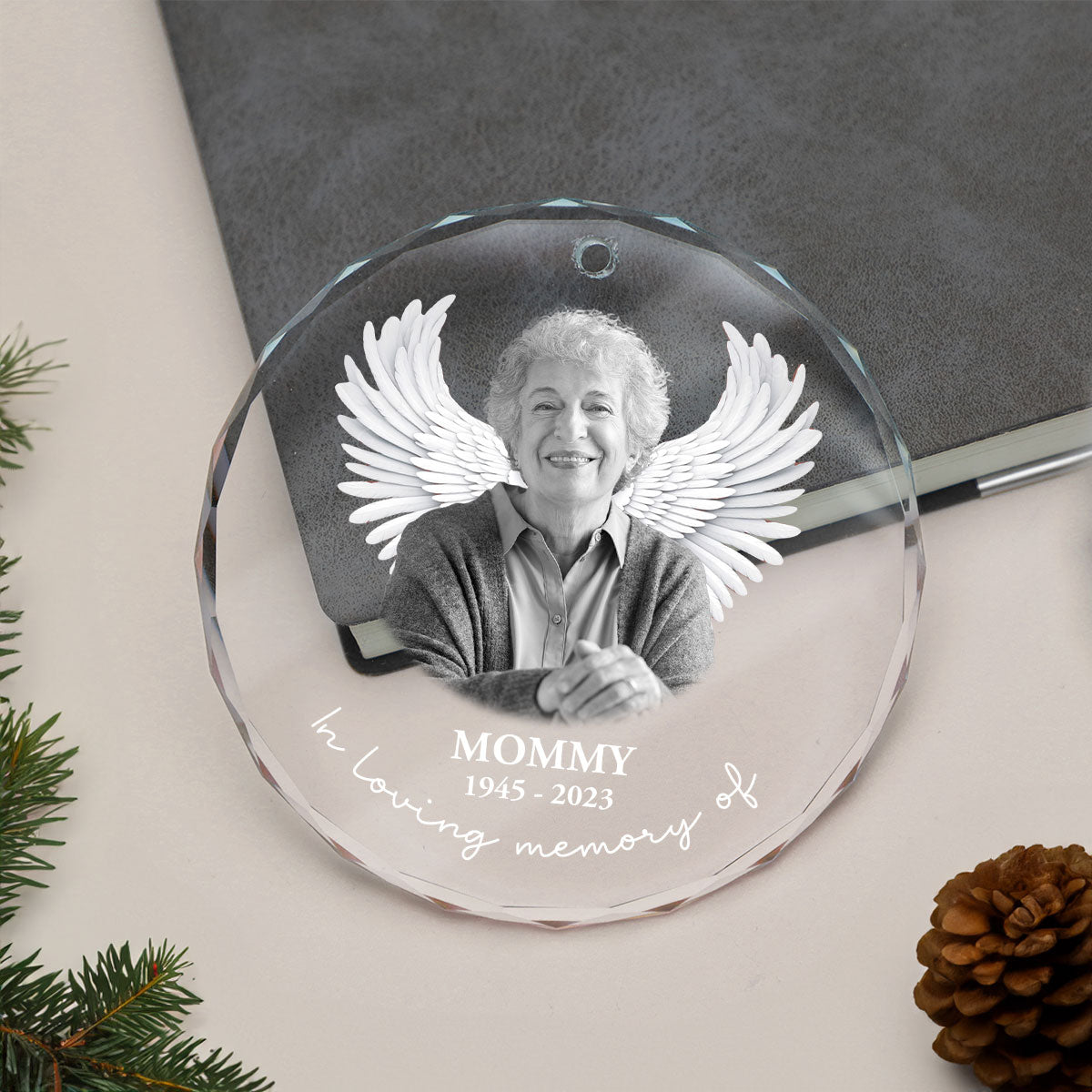 Photo Uploaded Memorial Personalized Glass Oranament, Christmas Decoration