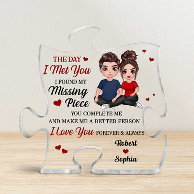 Doll Embracing Couple Sitting Found My Missing Piece Personalized Acrylic Puzzle Plaque