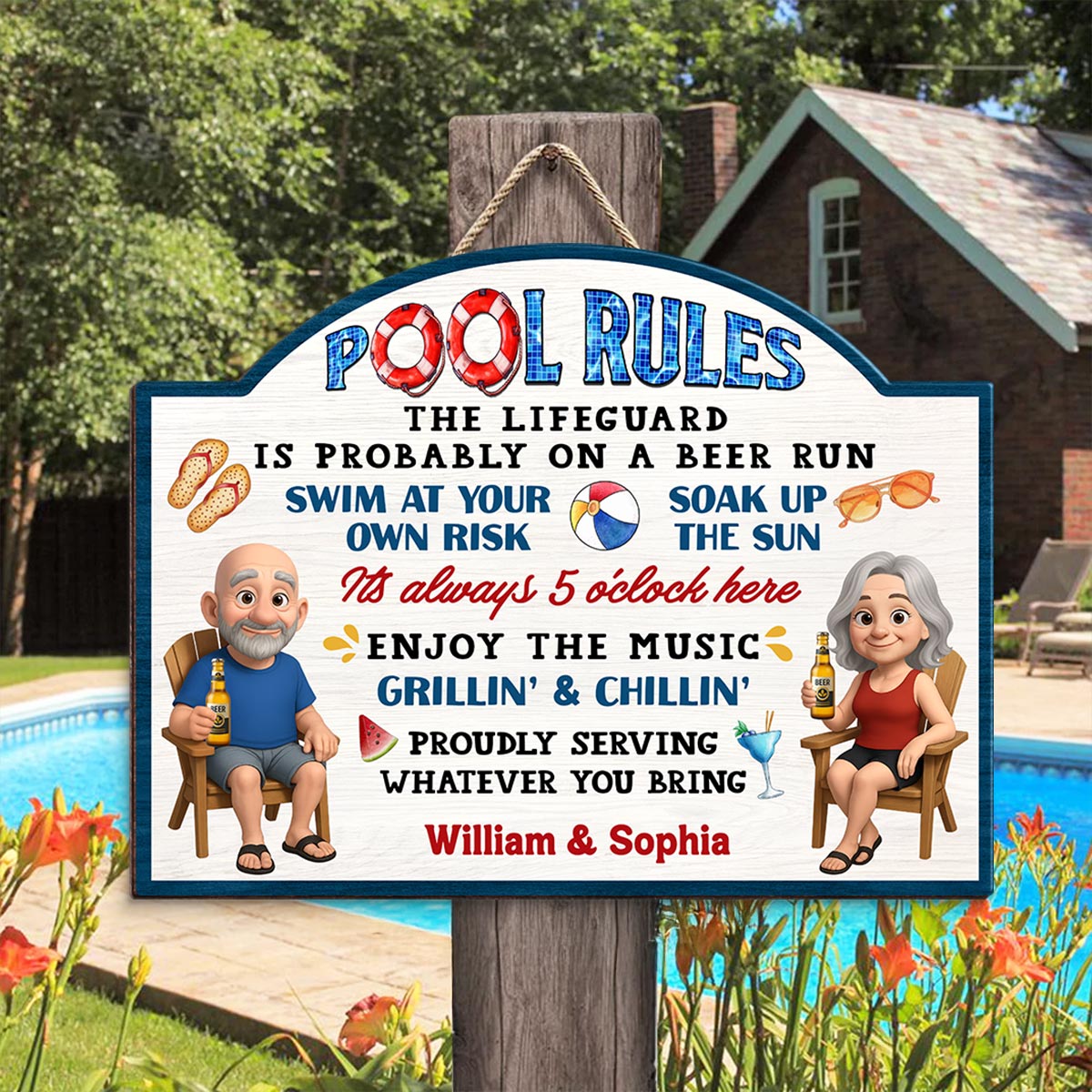 Pool Rules Swim At Your Own Risk Grilling Personalized Wood Sign, Home Decor, Backyard Decor, Gift For Her, Gift for Him