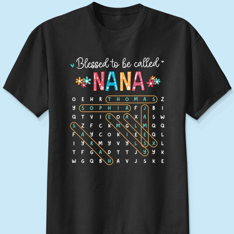 Blessed To Be Called Grandma Grandkids Name Word Search Puzzle - Personalized Shirt - Mother's Day Gift For Grandma Mom