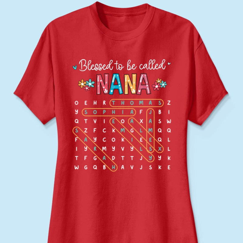 Blessed To Be Called Grandma Grandkids Name Word Search Puzzle - Personalized Shirt - Mother's Day Gift For Grandma Mom