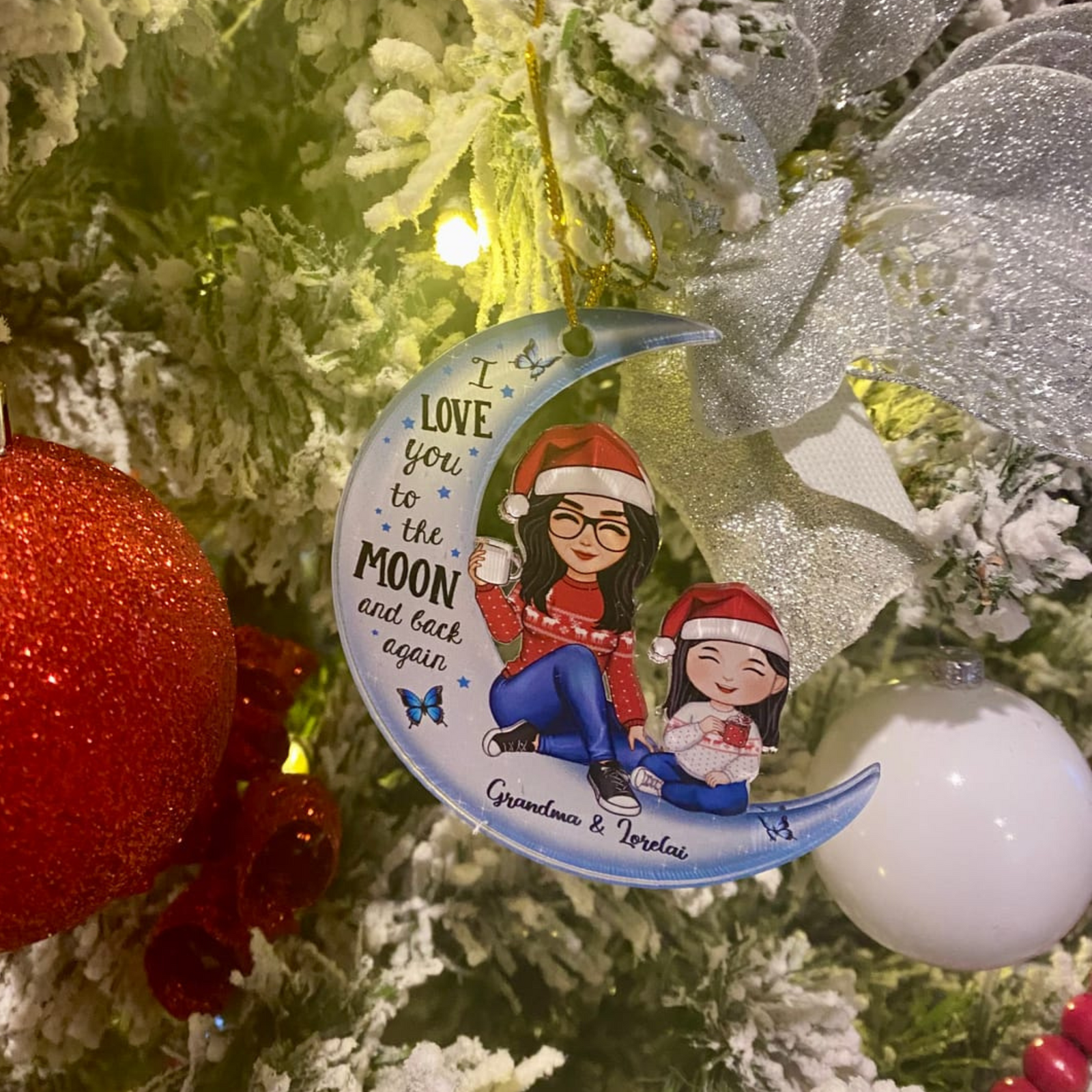 Cute Grandma & Grandkid On Moon Christmas Gift - Personalized Acrylic Ornament - Christmas Gift