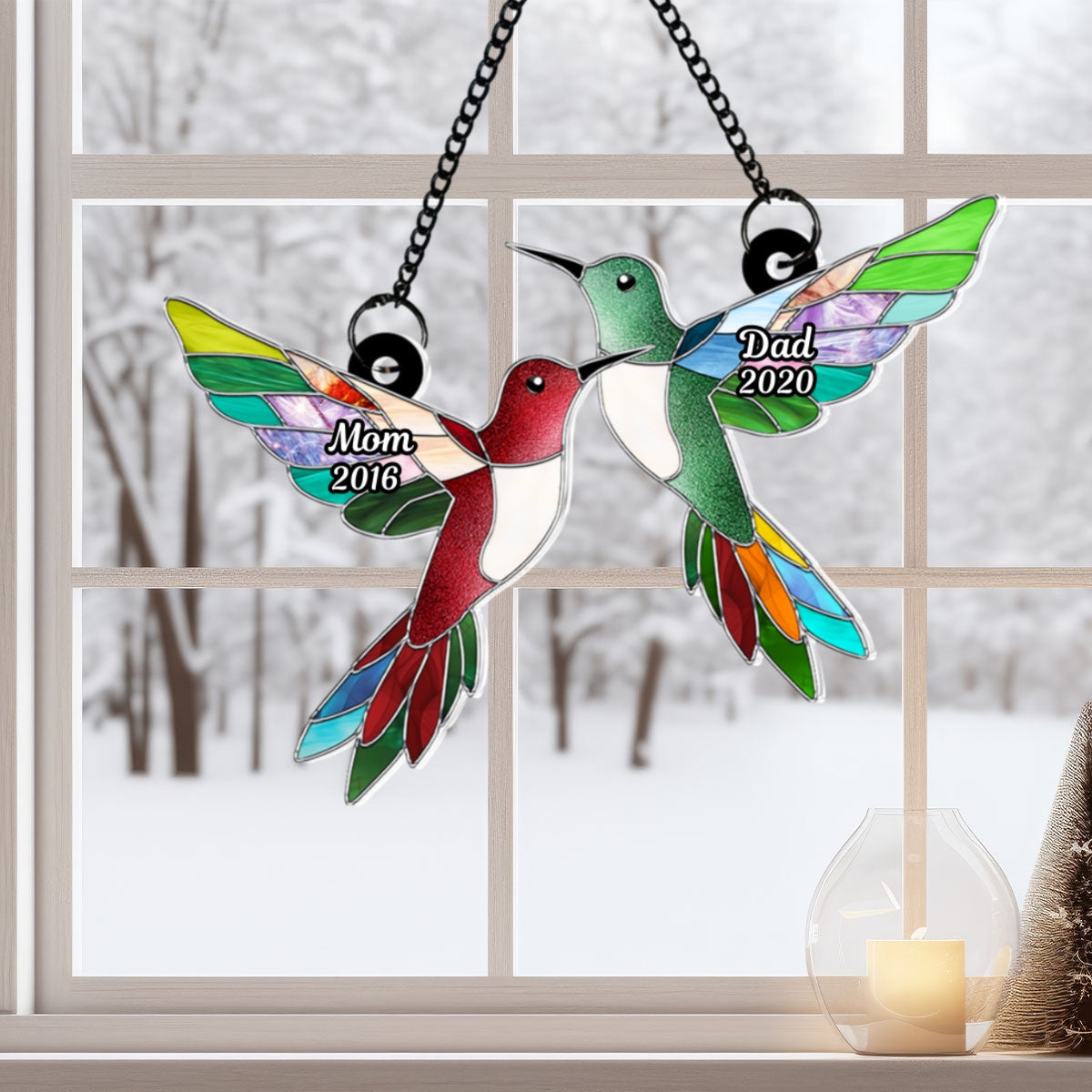 Stained Glass Hummingbirds Memorial Personalized Suncatcher