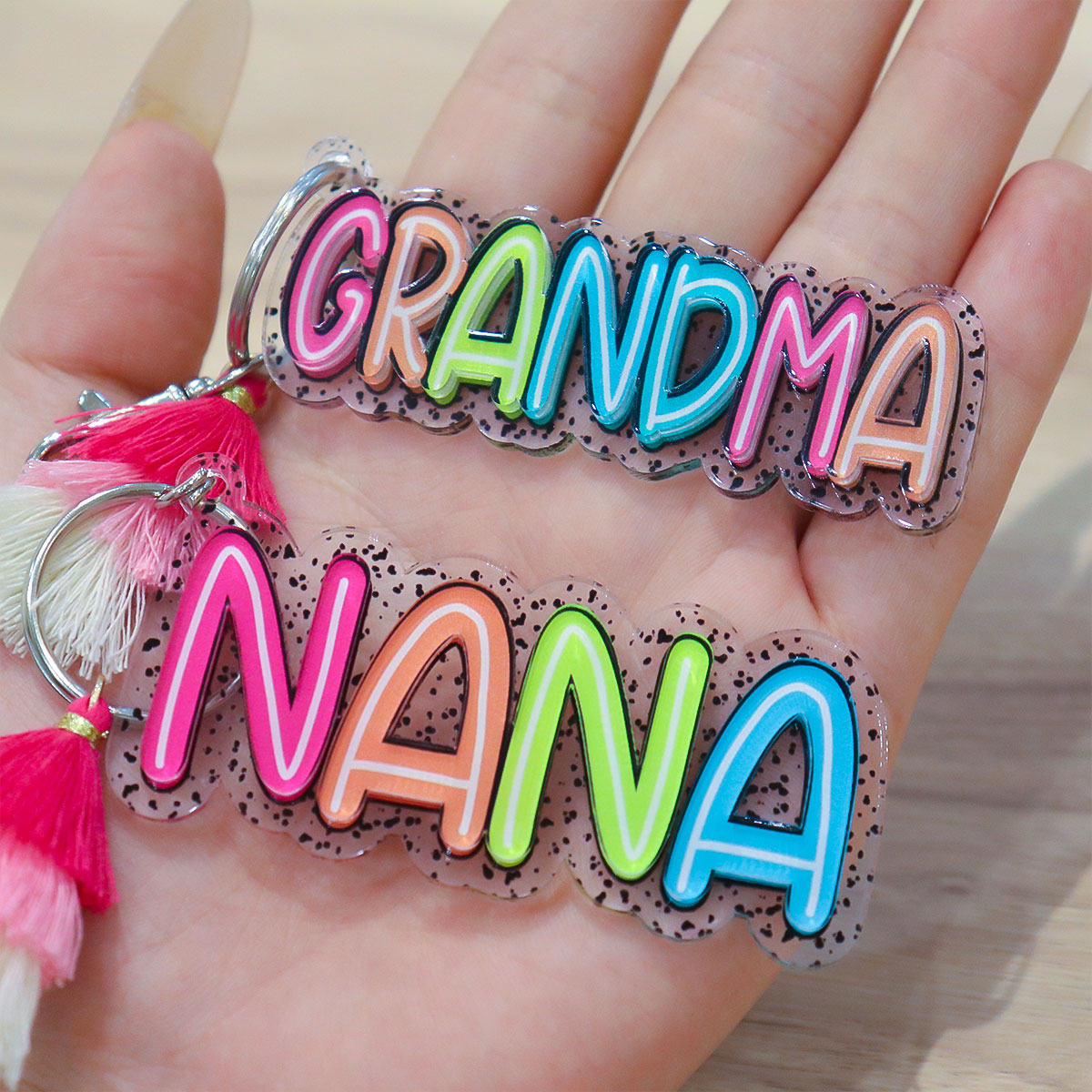 Grandma Mom Colorful Pattern Personalized 2-Layer Acrylic Keychain