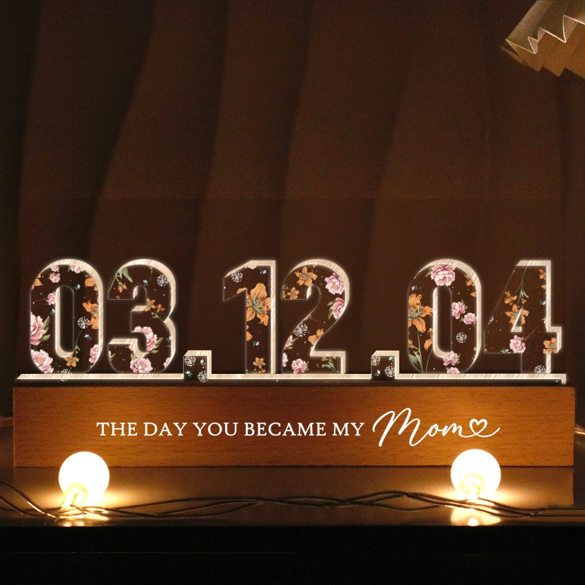 The Day You Became My Mom Birth Month Flower Personalized Acrylic Block LED Night Light, Mother's Day, Birthday Gift for Mom