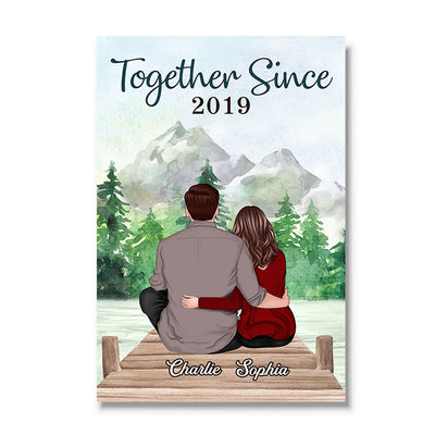Couple Sitting Back View Forest Personalized Vertical Poster