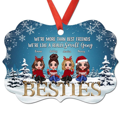 Doll Besties Sitting On Word Snow Blue Background Personalized Christmas Ornament