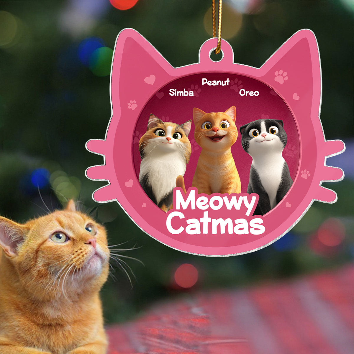 Meowy Catmas Cat Face 3D Effect Toy Box Personalized Acrylic Ornament, Christmas Gift for Cat Lovers