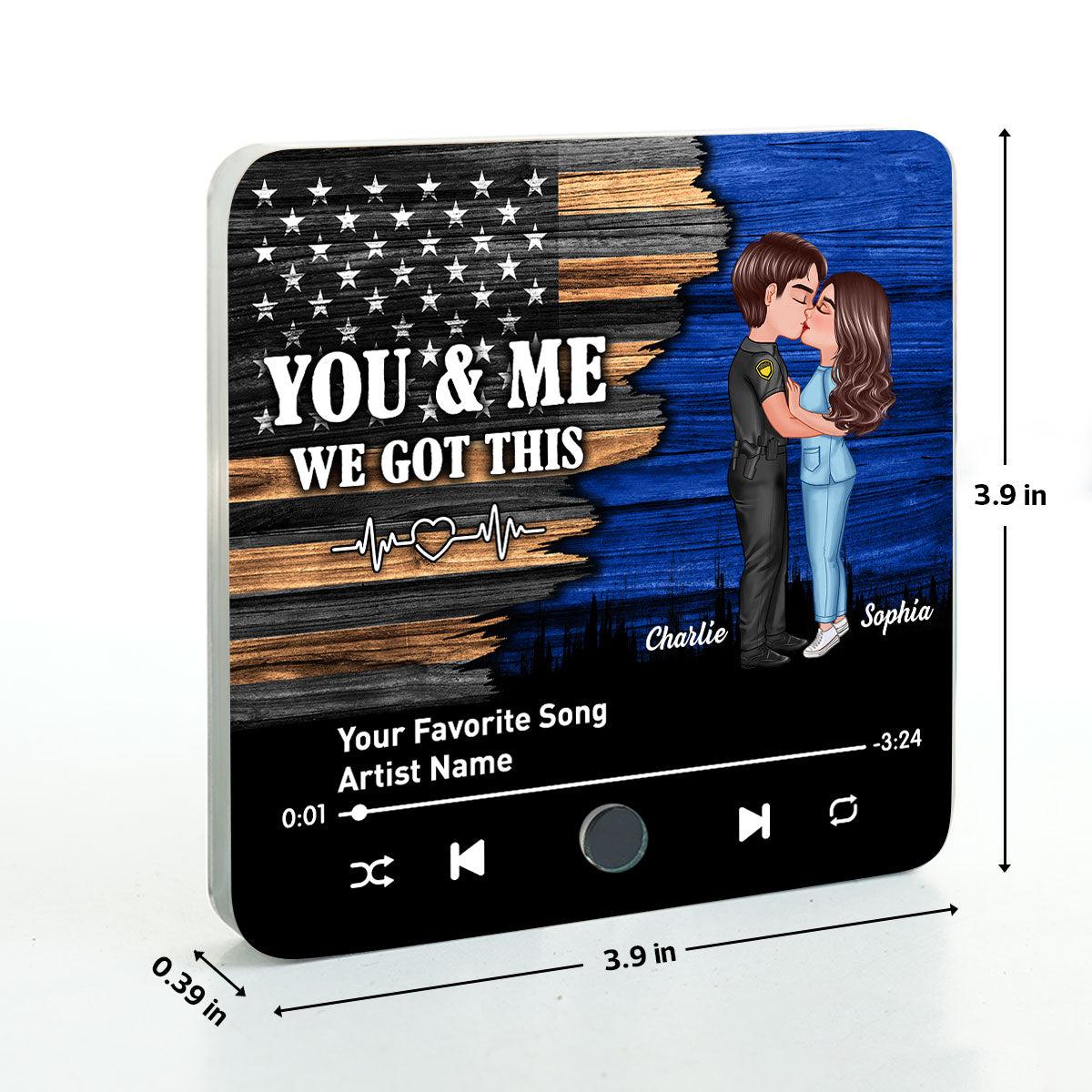 Hero Couple Kissing Half Flag Gift by Occupation Personalized Music Fridge Magnet,  Gift For Him, For Her