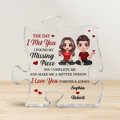 Doll Couple Sitting Found My Missing Piece Gift For Him For Her Personalized Puzzle Acrylic Plaque
