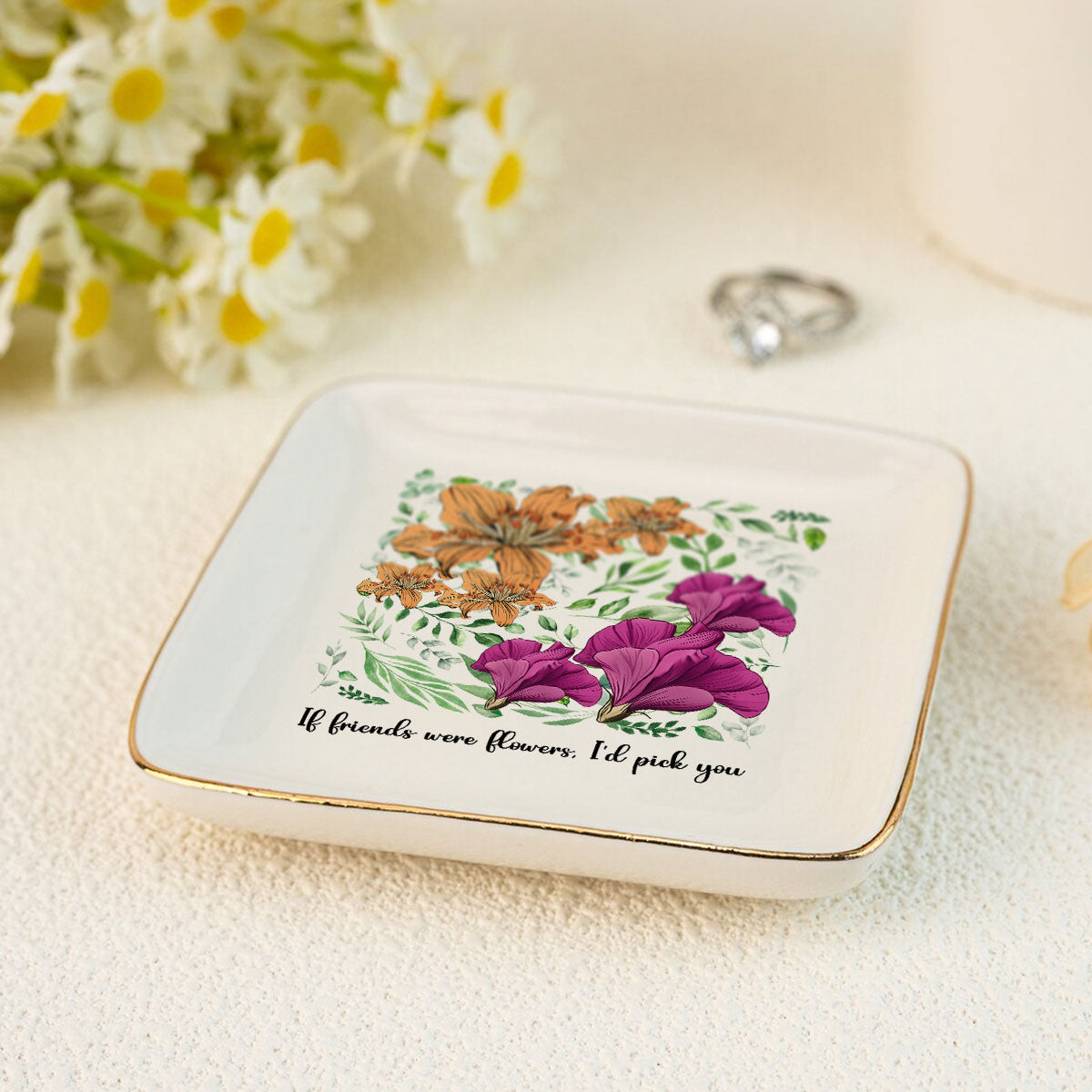 Sisters Besties In Bloom Birth Month Flowers Personalized Jewelry Dish