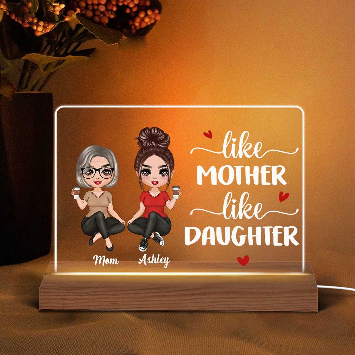 Doll Women Sitting Like Mother Like Daughter Personalized Custom Shape LED Night Light