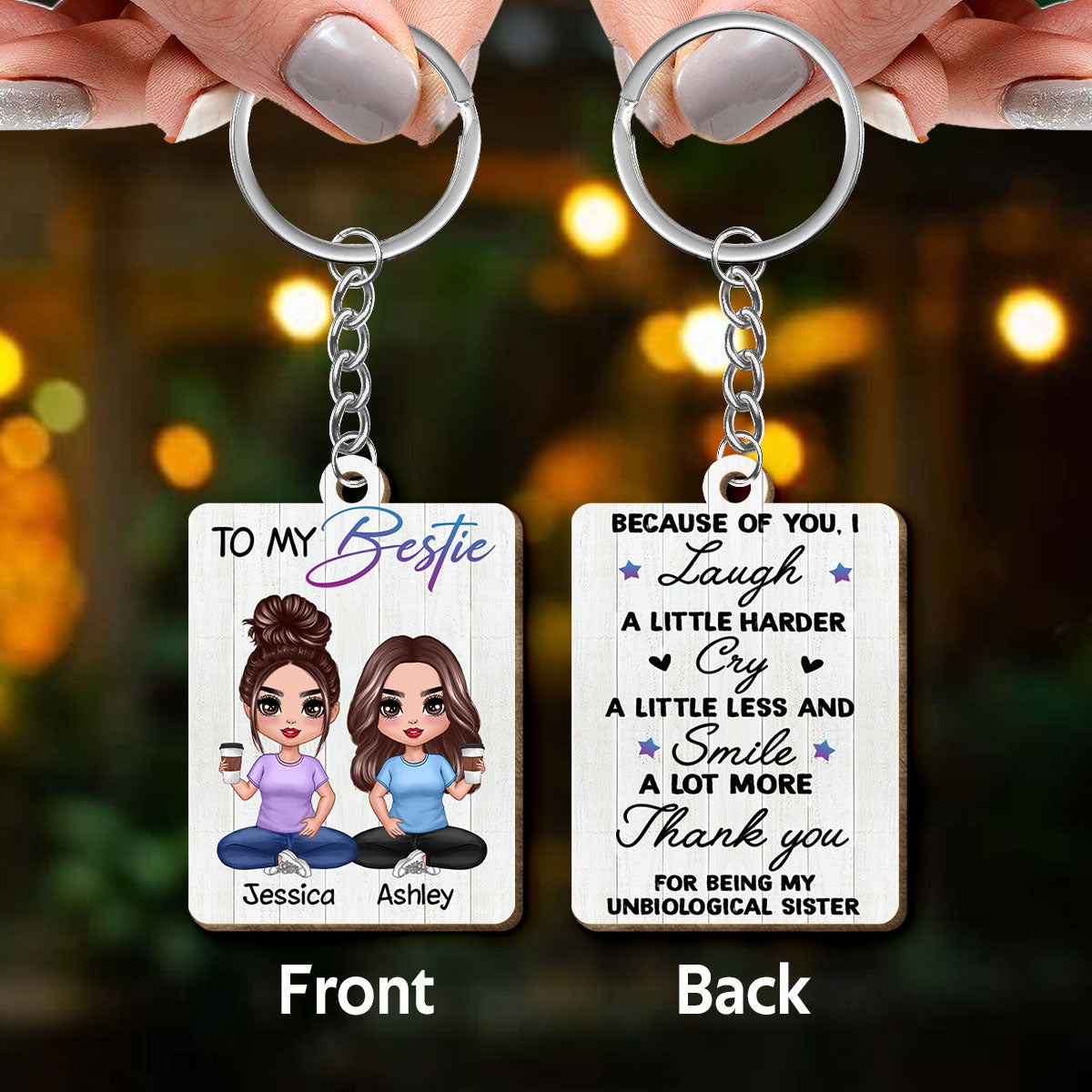Doll Besties To My Bestie Personalized Wooden Keychain