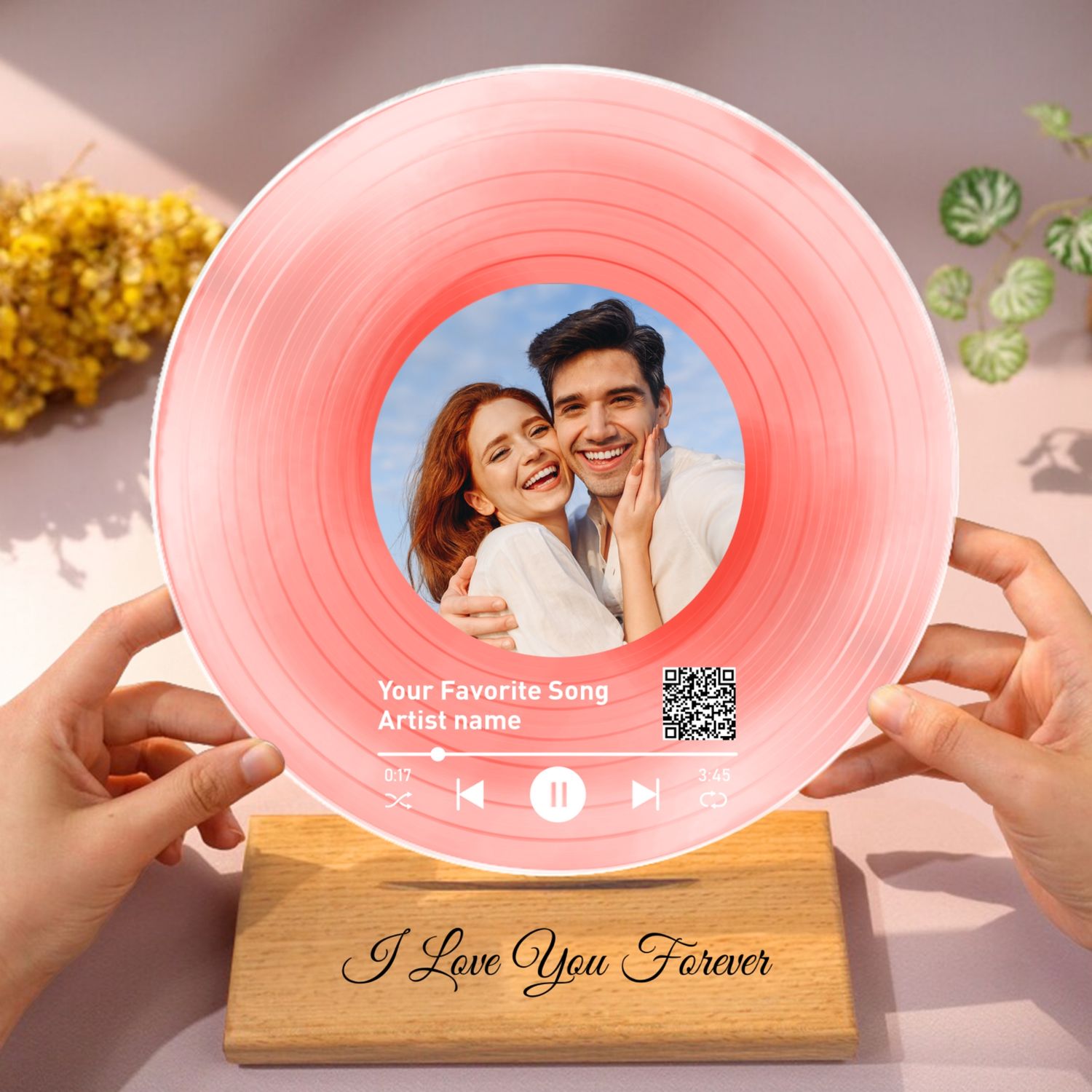 Personalized Vinyl Record with Photo, Scannable QR Code Acrylic Song Plaque, Anniversary  Birthday Gift for Her Him