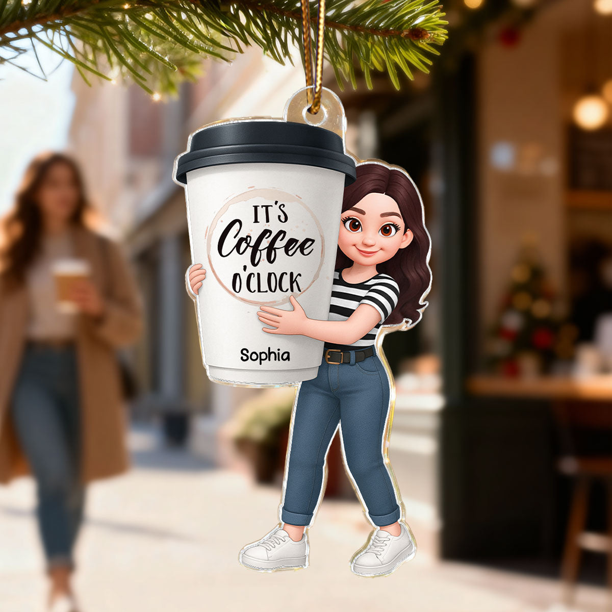 Coffee Girl 3D Effect - Personalized Acrylic Ornament - Christmas Gift For Coffee Lovers