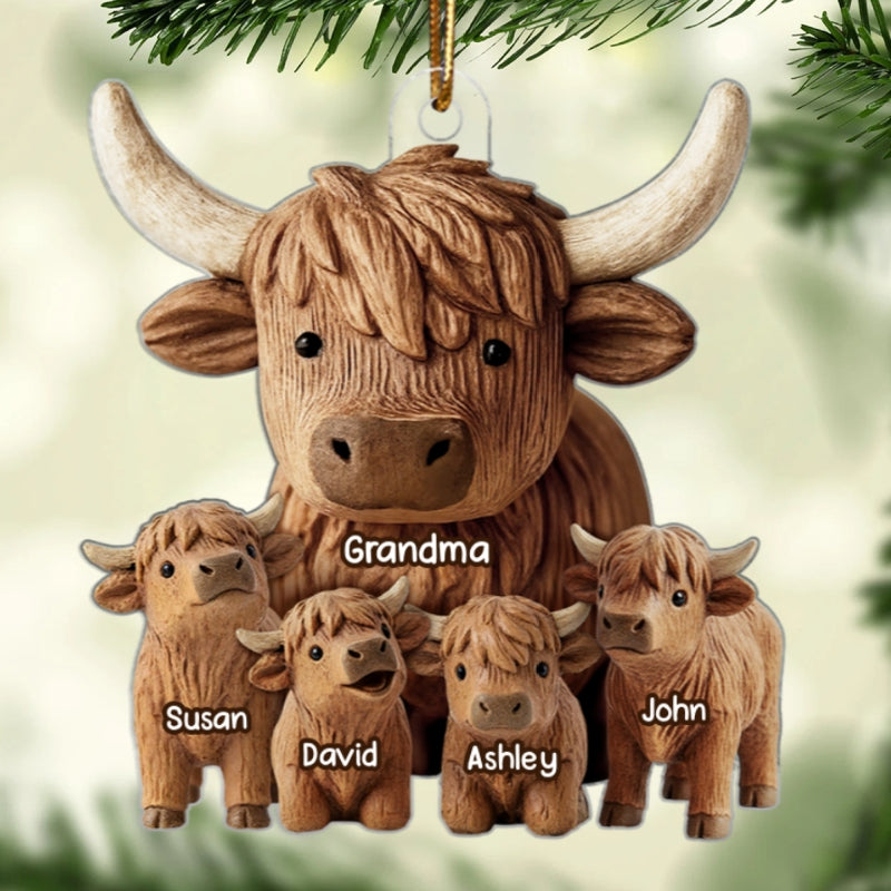 Grandma And Grandkids Faux Wood - Personalized Acrylic Ornament - Heartwarming Christmas Gift For Grandma, For Family