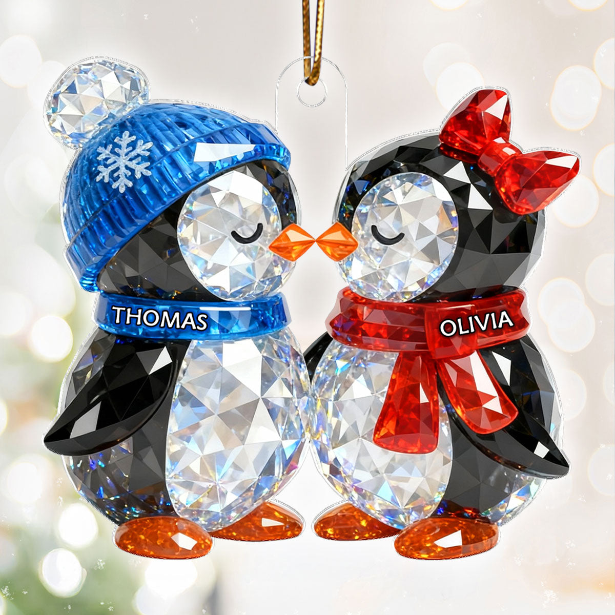 3D Crystal Effect Christmas Animal Couple - Personalized Acrylic Ornament - Heartwarming Christmas Gift for Couple