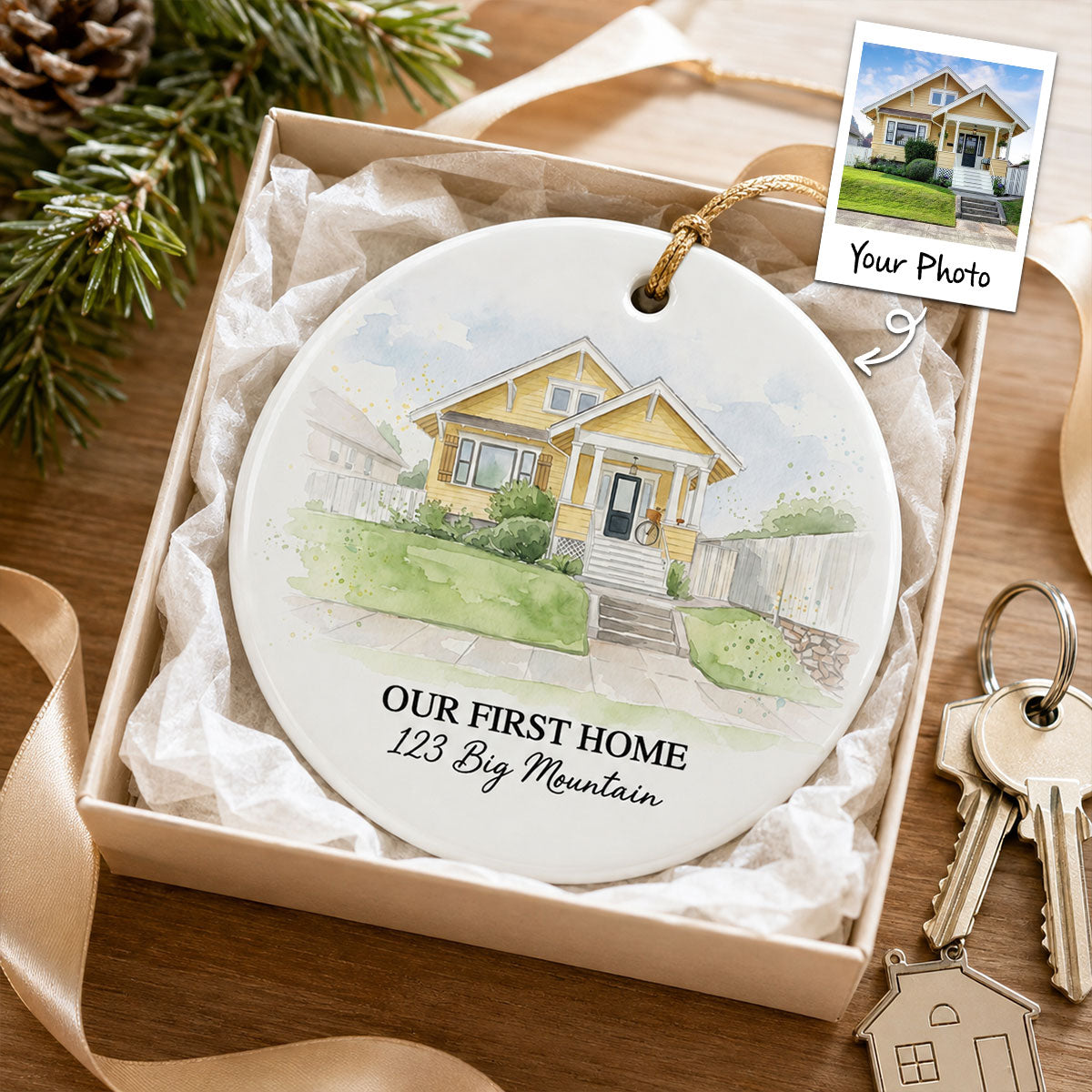 Custom Watercolor House From Photo - Personalized Ceramic Ornament - Christmas Ornament Gift, Housewarming