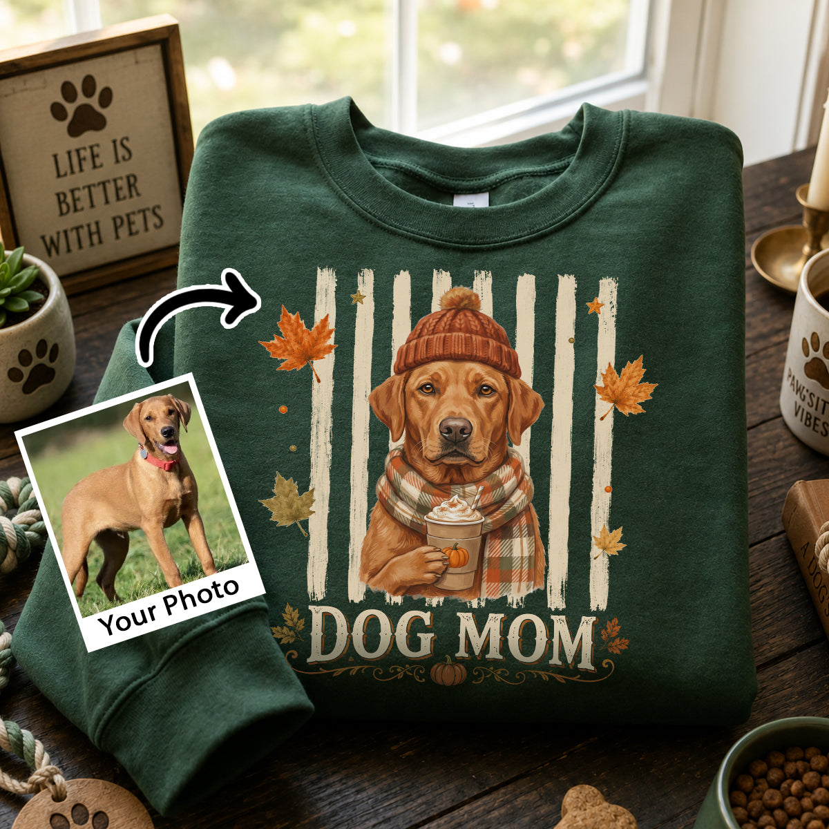 Dog Mom Fall Season Custom Photo - Personalized Shirt - Fall Season Gift For Dog Lovers