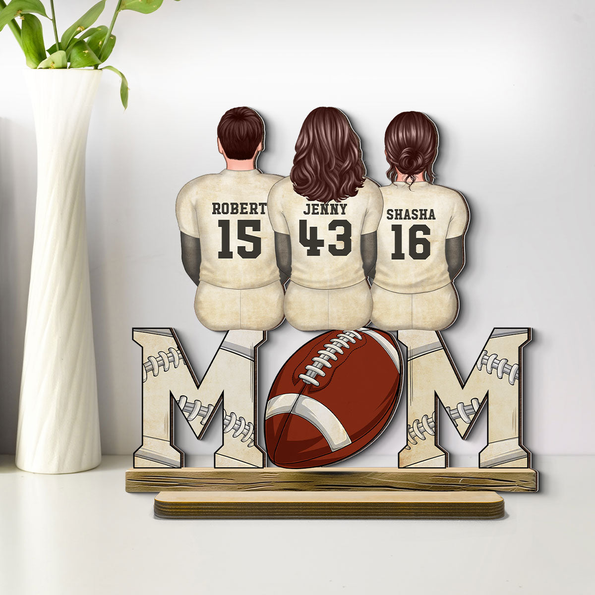 Football Mom And Kids Personalized Standing Wooden Plaque, Gift for Mom, Gift for Wife