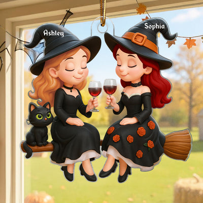 Witch Besties 3D Effect Personalized Acrylic Ornament, Halloween Decoration