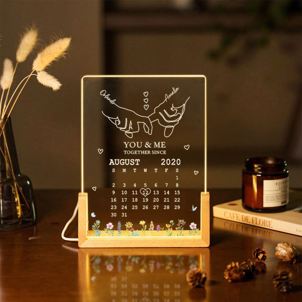 You & Me Together Since Personalized Couple Anniversary Gift, Gift for Wife Husband Girlfriend, Custom LED Night Light