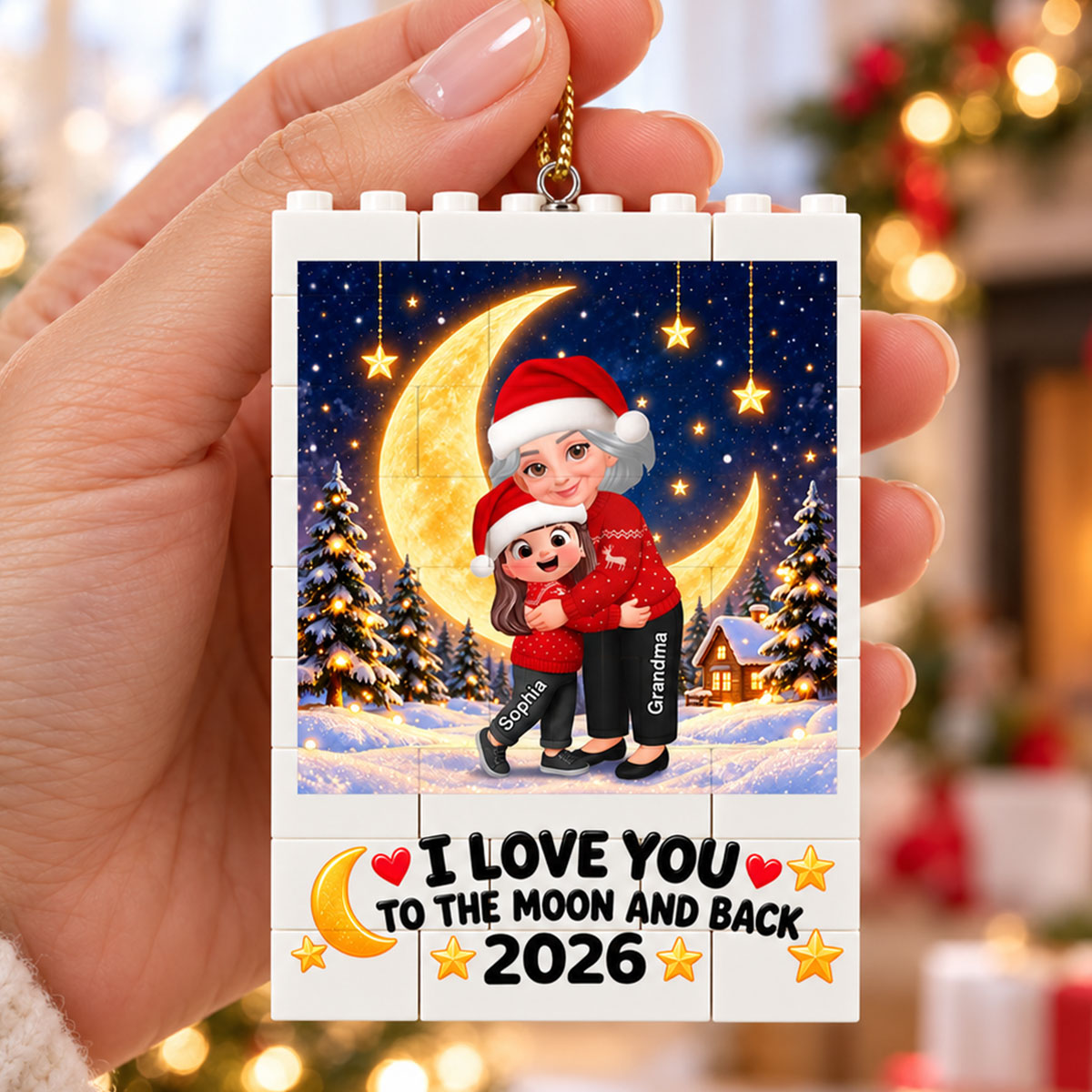 Endless Love Christmas Grandma Hugging Grandkids - Personalized Building Blocks Ornament - Gift For Grandma, Grandkids