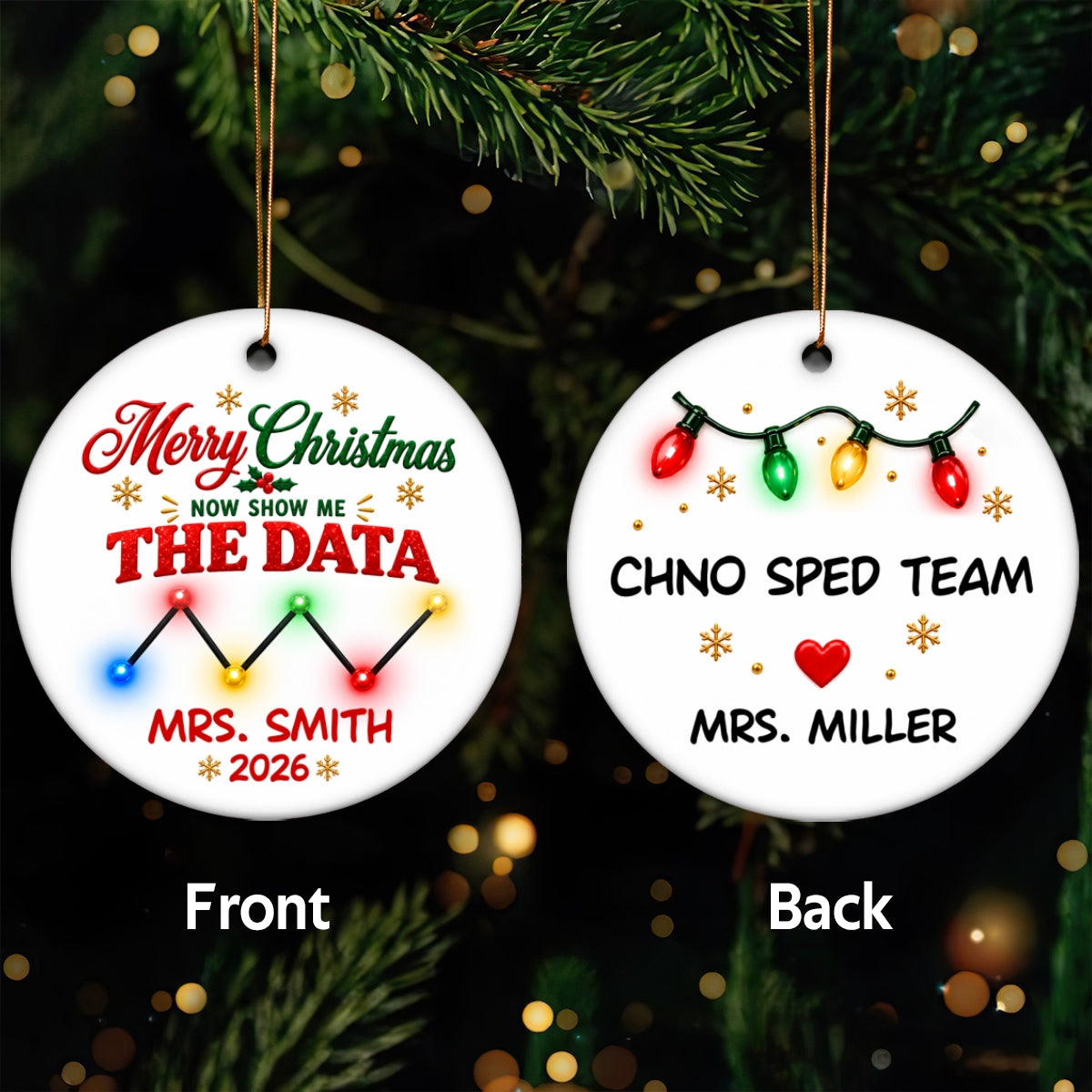 Merry Christmas Now Show Me The Data - Personalized Ceramic Ornament - Christmas Gift For Team, Coworkers, Friends