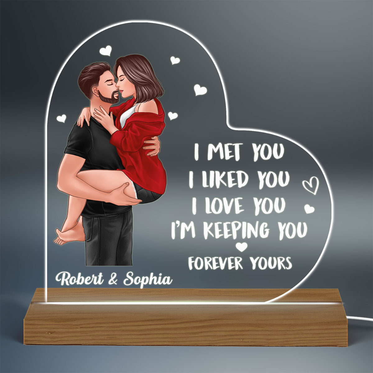 Light This Up When You Want Me Naked Man Holding Woman Kissing Personalized Heart Shaped Acrylic Plaque With LED Night Light