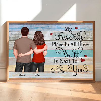 Couple Standing Back View Colorful Wood Pallets Personalized Poster
