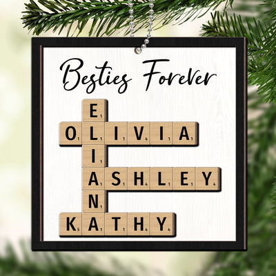 Besties Forever Unique Crossword Puzzle Art Christmas Gift For Best Friends Personalized 2-Layer Wooden Ornament