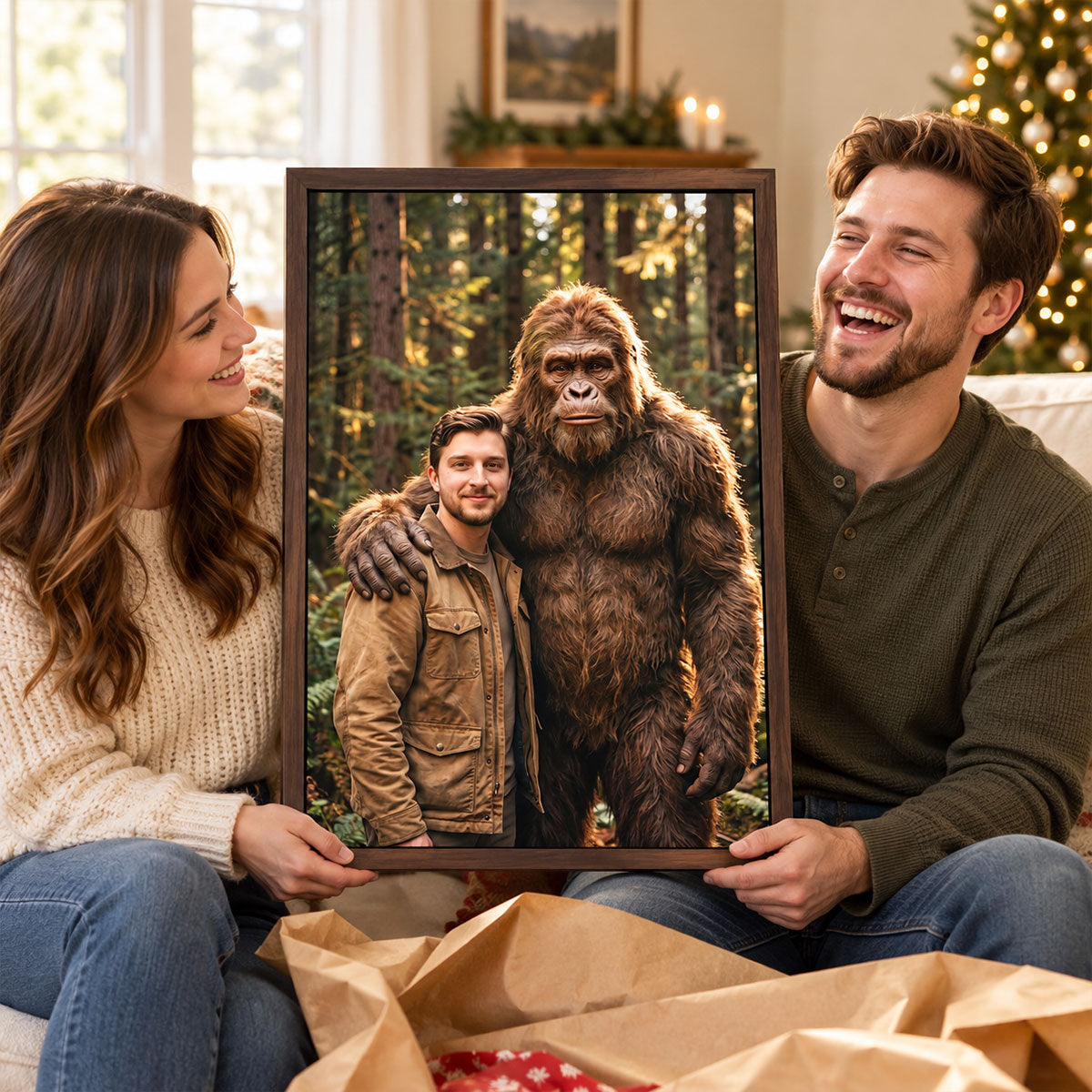 Custom Bigfoot Portrait from Photo - Personalized Poster - Vintage Christmas Gift for Dad, Husband