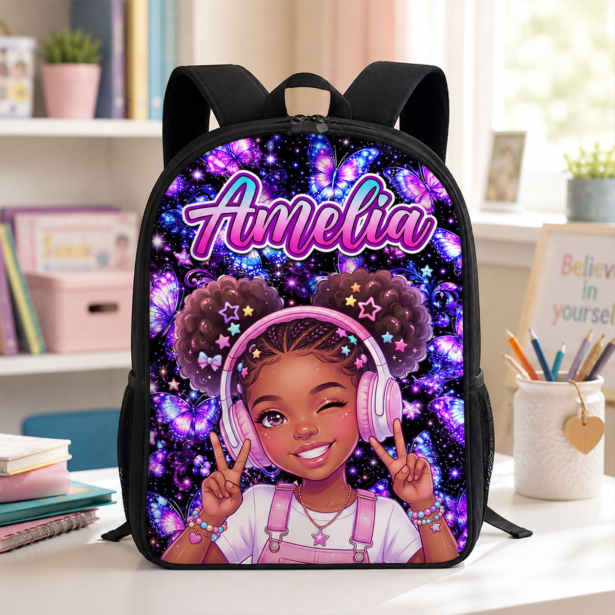 Girls Backpack Butterfly Custom Photo - Personalized Backpack - Back To School Gift, Gift For Kids